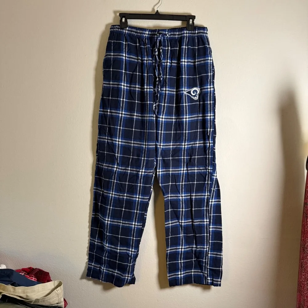 NFL‎ Team Apparel Los Angeles Rams Mens Plaid Pajama Pants Blue White Large
